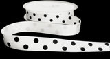 R9436 15mm White-Black Polka Dot Spotty Print Satin Ribbon, Berisfords