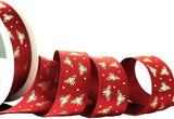 R9874 25mm Red Satin Ribbon-Metallic Gold Bee Print Ribbon, Berisfords