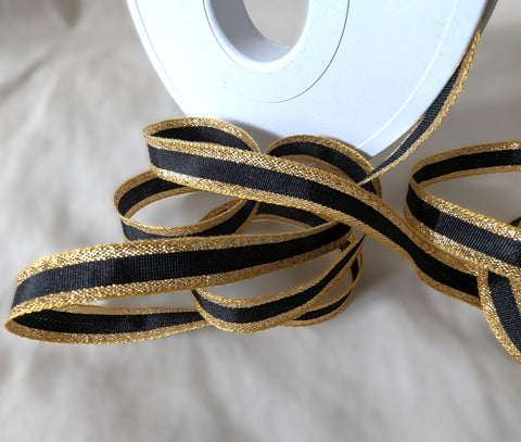 R4300 10mm Gold Metallic-Black Polyester Stripe Ribbon by Berisfords