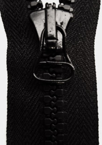 Heavy duty black closed end zip by Swiss manufacturer Riri, 40cm with very chunky plastic moulded no.8 teeth.
