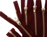 Z5216 46cm Burgundy No.5 Pale Brass Metal Teeth Open End Zip