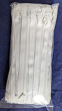 Sale 100 or 20 closed end zips. 18cm long, no.3 size nylon centre fastening and ivory polyester fabric.