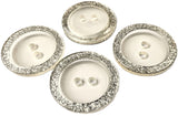 B10139 25mm Ivory Tinted Clear 2 Hole Button with a Silver Glittery Rim