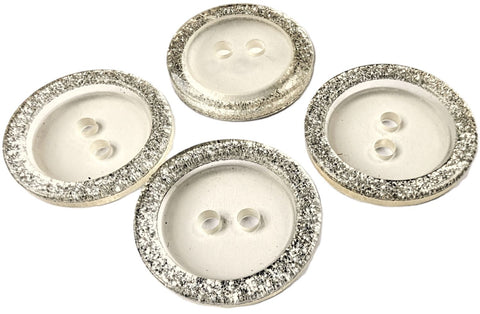 B10139 25mm Ivory Tinted Clear 2 Hole Button with a Silver Glittery Rim