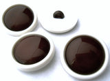 B10196 22mm Brown Lightly Domed Nylon Gloss Shank Button-White Rim