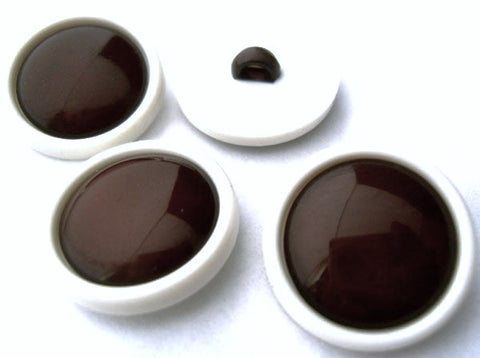 B10196 22mm Brown Lightly Domed Nylon Gloss Shank Button-White Rim