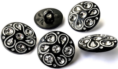 B11695 18mm Black-Diamante Jewel Flower Shank Button