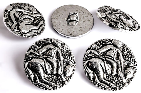 B12203 18mm Silver-Black Textured Horse-Rider Metal Shank Button