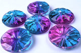 B12801 15mm Turquoise-Fuchsia-Clear Flower-Reversible 2 Hole Button