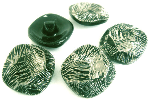 B13305 27mm Black-Metallic Silver Heavy Chunky Glass Shank Button