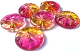 B13746 18mm Amber-Fuchsia-Clear Flower-Reversible 2 Hole Button