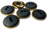 B13873 15mm Moonlight Navy Matt 2 Hole Button-Gold Metal Look Rim