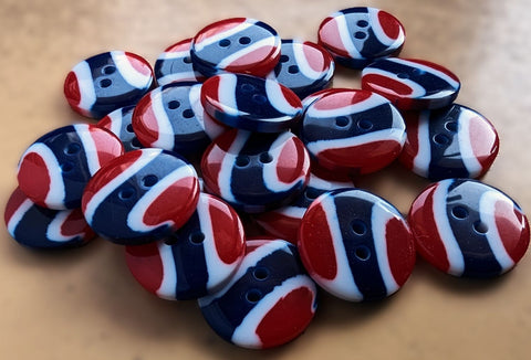B14790 13mm Red-Navy-White High Gloss Tricolour 2 Hole Button