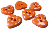 B14905 15mm Orange-White Polka Spotty Love Heart Shape 2 Hole Button