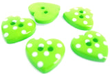 B14965 15mm Green-White Polka Spotty Love Heart Shape 2 Hole Button