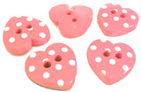 B14968 15mm Pink-White Polka Spotty Love Heart Shape 2 Hole Button