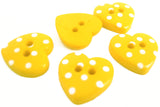 B14987 15mm Yellow-White Polka Spotty Love Heart Shape 2 Hole Button