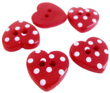 B14988 15mm Red-White Polka Spotty Love Heart Shape 2 Hole Button