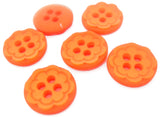 B15002 11mm Orange Etched Flower Polyester 4 Hole Button