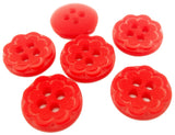 B15004 11mm Red Etched Flower Polyester 4 Hole Button