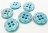 B15009 11mm Blue Etched Flower Polyester 4 Hole Button