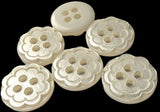 B15018 11mm Ivory Cream Etched Flower Polyester 4 Hole Button