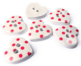 B15607 15mm White-Red Polka Spotty Love Heart Shape 2 Hole Button