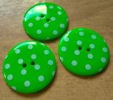 B17628 34mm Lime Green-White Gloss Polka Dot-Spotty 2 Hole Button