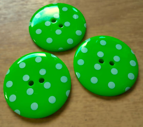 B17628 34mm Lime Green-White Gloss Polka Dot-Spotty 2 Hole Button