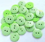 two hole button, green with white stripes 