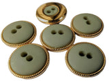 B18327 15mm Khaki Green Matt 2 Hole Button-Gold Metallic Effect Rim