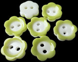 B18328 11mm Pale Green-White Flower Shape Gloss 2 Hole Button