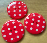 B4850 34mm Red-White Polka Dot-Spot Gloss 2 Hole Button