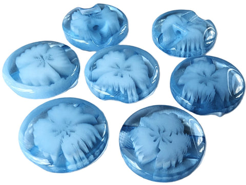 B5207 14mm Clear-Blues 3D Flower Design Button-Hole Built into Back