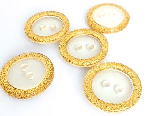 B5340 18mm Clear Polyester 2 Hole Button-Raised Gold Glittery Rim