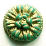 B5623 21mm Jade Green-Metallic Gold Flower Design Nylon Shank Button 