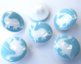 B5725 15mm Pale Blue-White Dinosaur Childrens Gloss Domed Shank Button