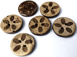 B6090 18mm Antique Pine-Brown Wooden Flower Design 2 Hole Button