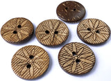 B6407 18mm Antique Pine-Brown Wooden Flower Design 2 Hole Button