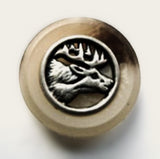 B6494 18mm Metal Deer Head Centre-Naturals Brown Rim Shank Button