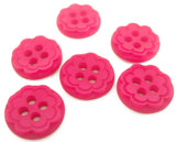 B7682 11mm Cerise Pink Etched Flower Polyester 4 Hole Button