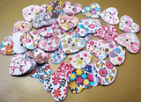 MIX01   Assorted Flowery Print Wooden Love Heart Buttons 25x22mm