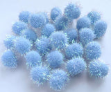 20mm Blue-Iridescent Metallic Glitter Pom Pom