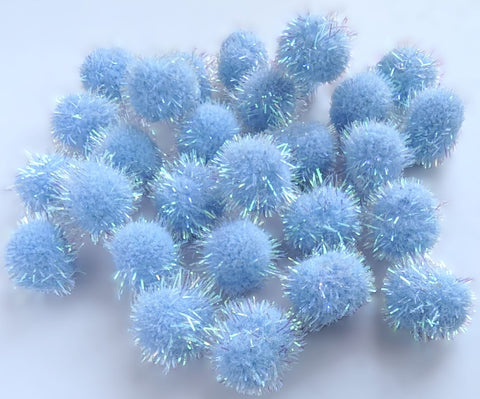 20mm Blue-Iridescent Metallic Glitter Pom Pom