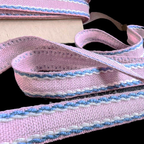 14mm Pink-Blue-White Vintage Cotton Braid Trimming