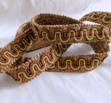 Thick brown and gold vintage upholstery braid trim, 29mm wide.