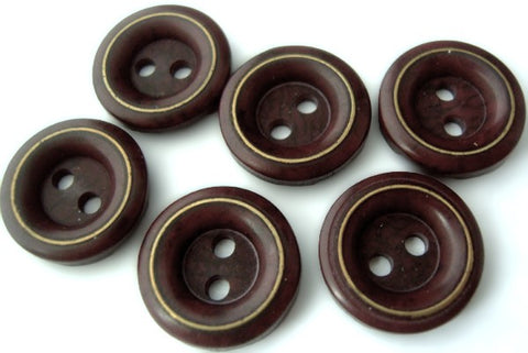 B0553 15mm Deep Plum 2 Hole Button with a Thin Metallic Ring