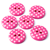 12mm hot pink polyester two hole buttons with white polka dots 