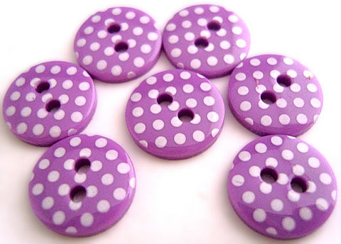 12mm Pale Purple and White Polka Dot Glossy 2 Hole Button 