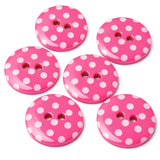 15mm hot pink polyester two hole buttons with white polka dots 
